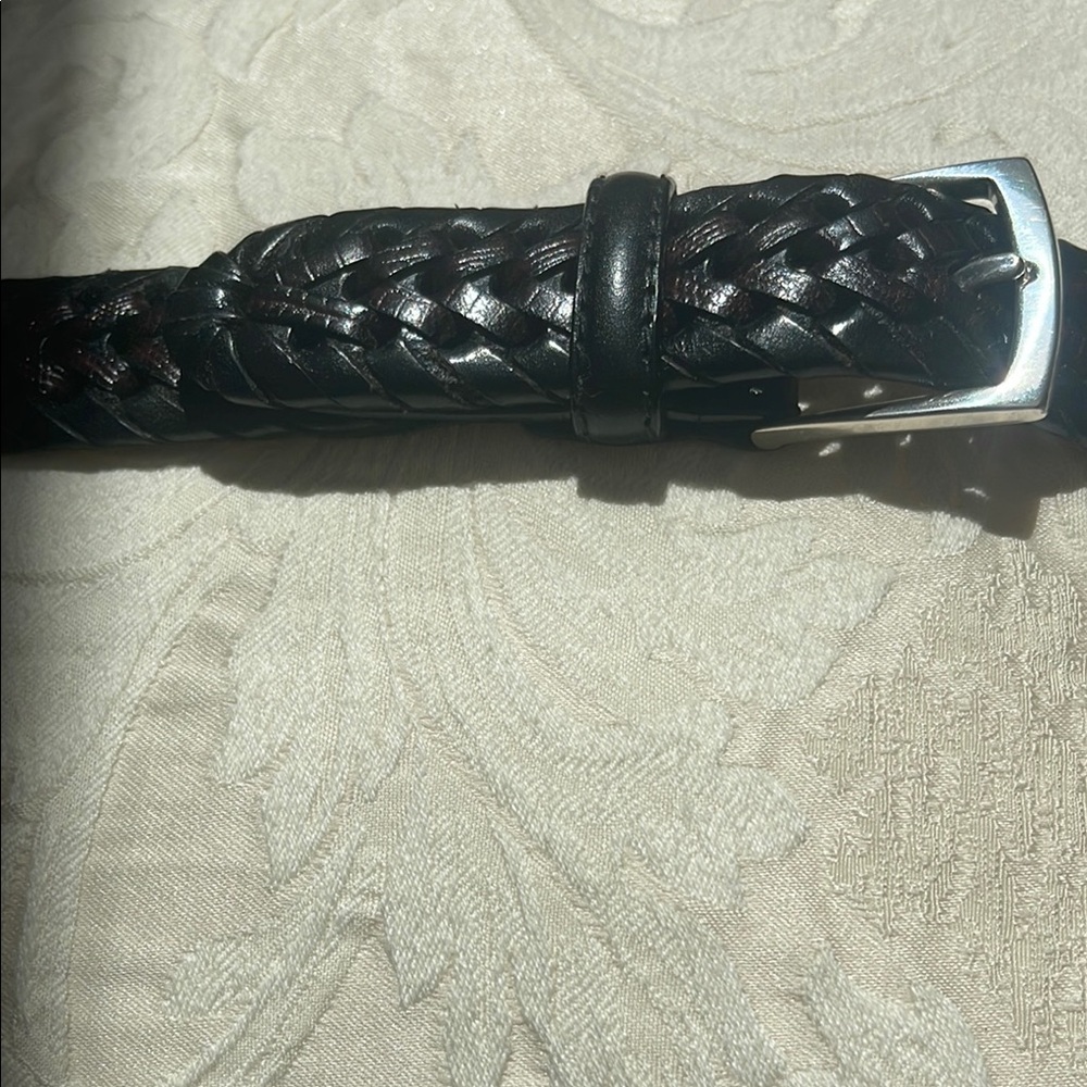 Brighton Brown and Black Braided/Woven Leather Belt with Silver Tone Buckle